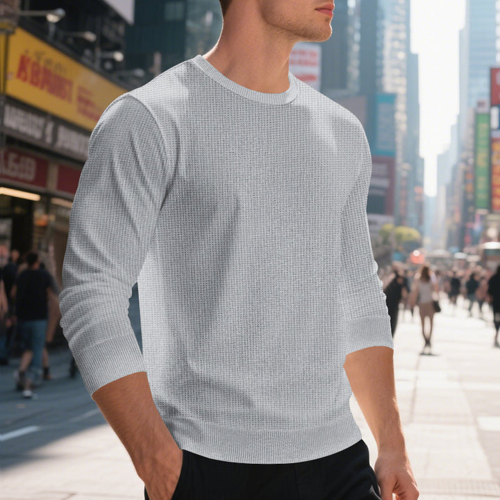 Men's stylish textured sweatshirt with round neck and elastic cuffs Lisslune