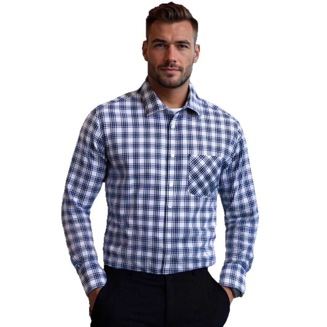 Men's Checkered Long Sleeve Shirt with Chest Pocket Lisslune