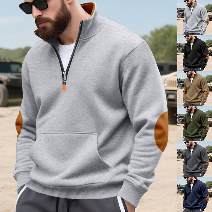 Men's High-Quality Stand Collar Sweater Made of Breathable Material with Zipper and Contrast Accents Lisslune