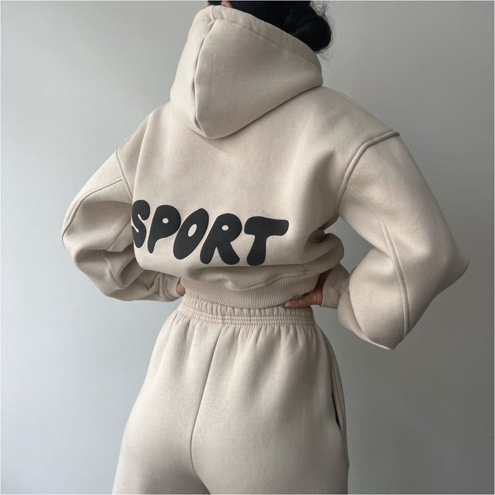 Women's sporty cropped hoodie and sweatpants set Lisslune