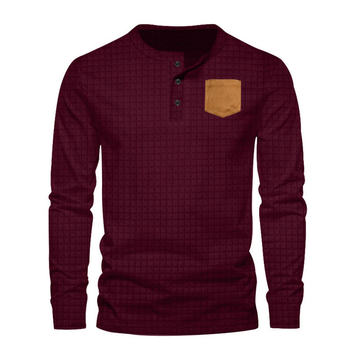 Men's long-sleeve shirt with textured design and leather application Lisslune