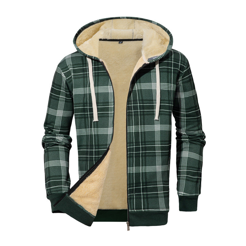 Men's cozy hooded sweatshirt jacket with checkered design Lisslune
