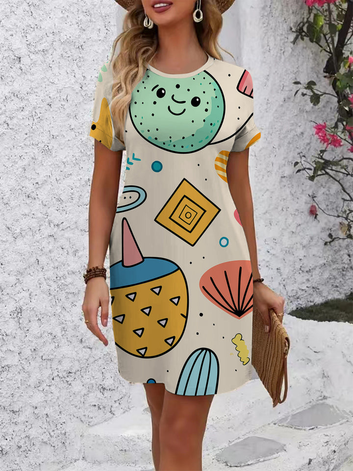Women's casual t-shirt dress with creative print design Lisslune