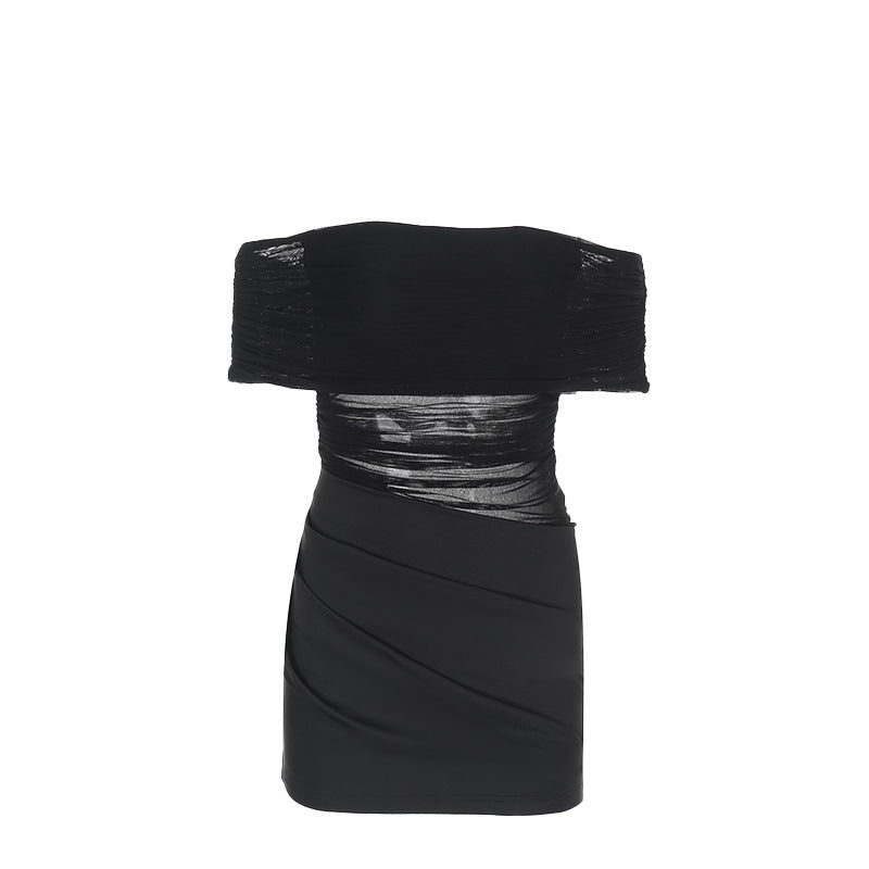 Women's Off-Shoulder Mini Dress with Figure-Hugging Ruffle Design and Asymmetrical Hem
