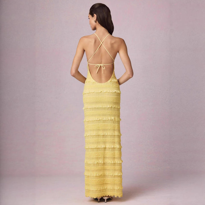 Ladies Maxi Dress with fringed design and elegant halterneck Lisslune