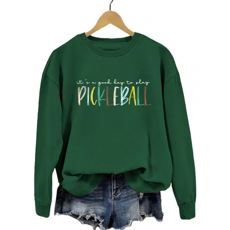 Women's casual sweatshirt with colorful pickleball print Lisslune
