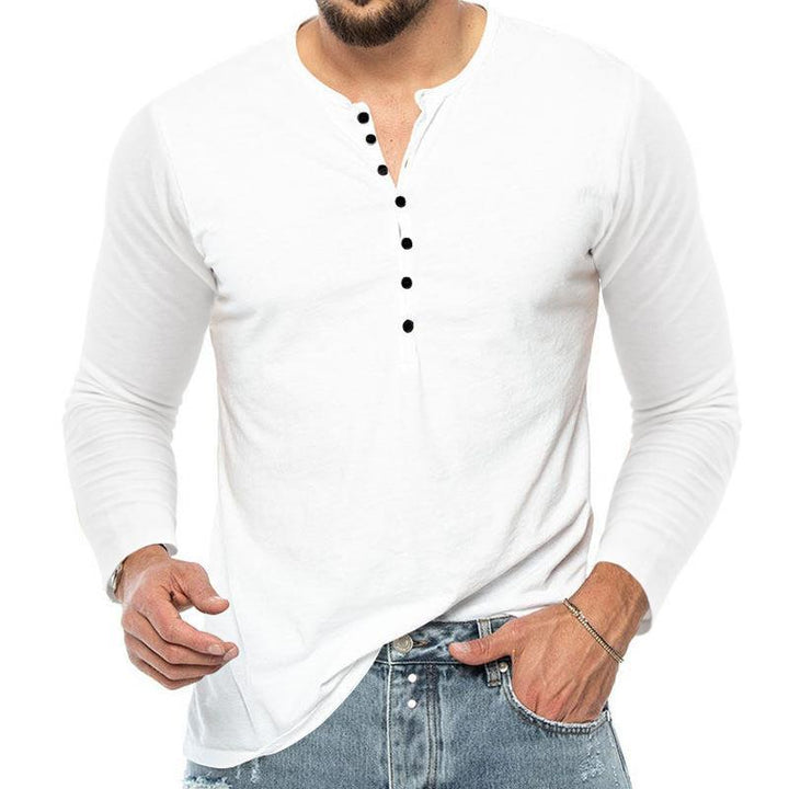Men's long-sleeved Henley shirt with button placket and comfortable fit Lisslune