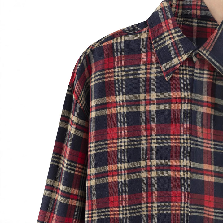 Men's casual long-sleeve checkered shirt with chest pocket Lisslune