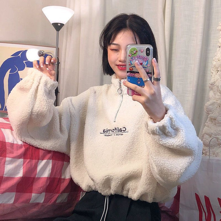 Women’s fleece pullover with stand-up collar and zipper Lisslune