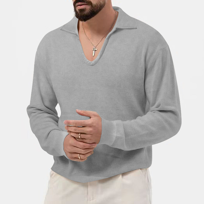 Men's elegant sweater with deep V-neck and textured material Lisslune