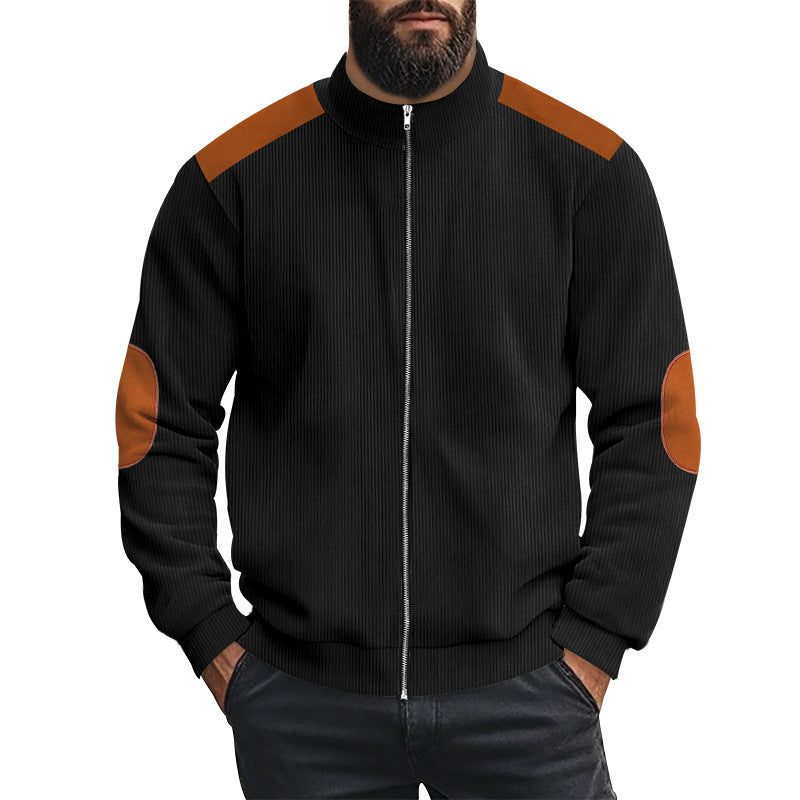 Men's sporty cardigan with contrasting leather appliqués Lisslune