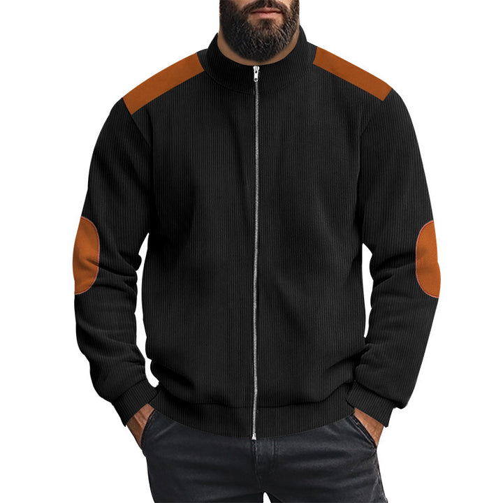 Men's sporty cardigan with contrasting leather appliqués Lisslune