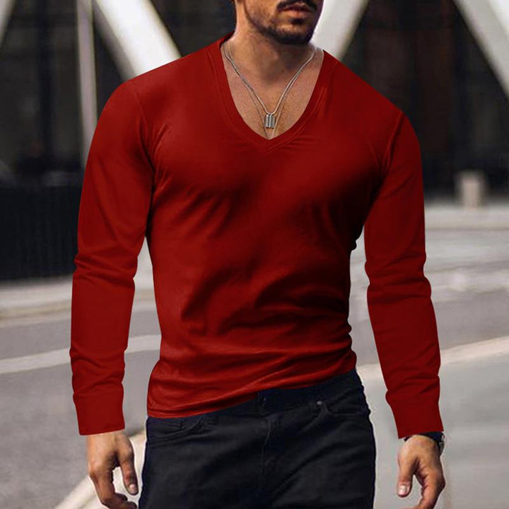 Men's long-sleeved V-neck T-shirt Lisslune