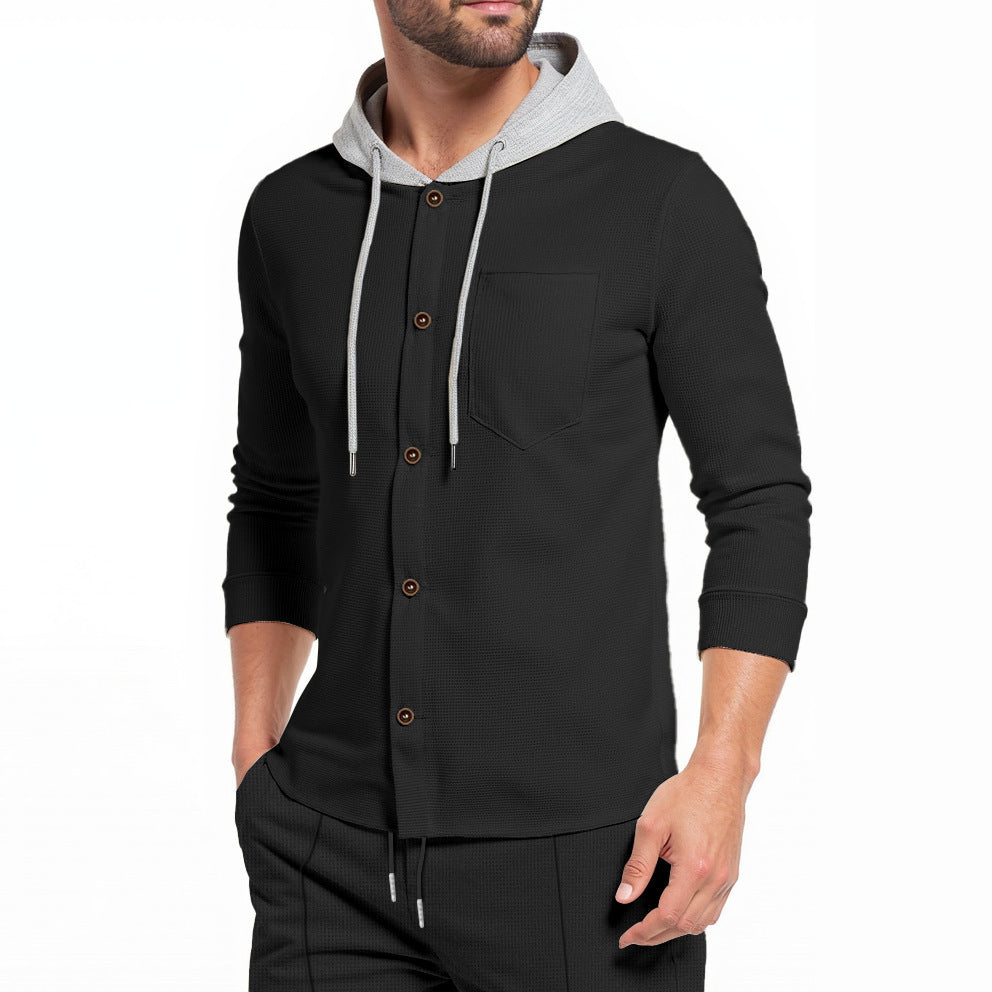 Men's stylish hoodie shirt with button placket and practical chest pocket Lisslune