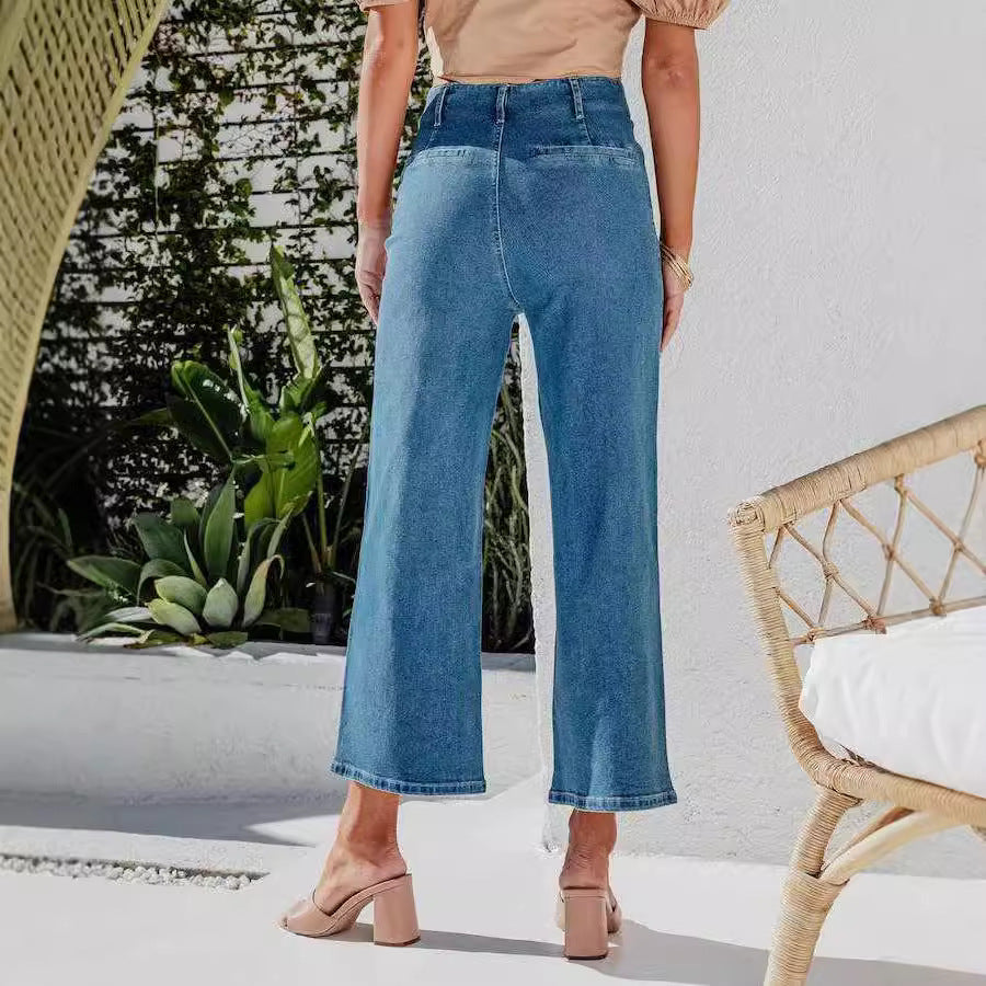 Women's High-Waist Jeans with Button Detail and Wide Leg Lisslune