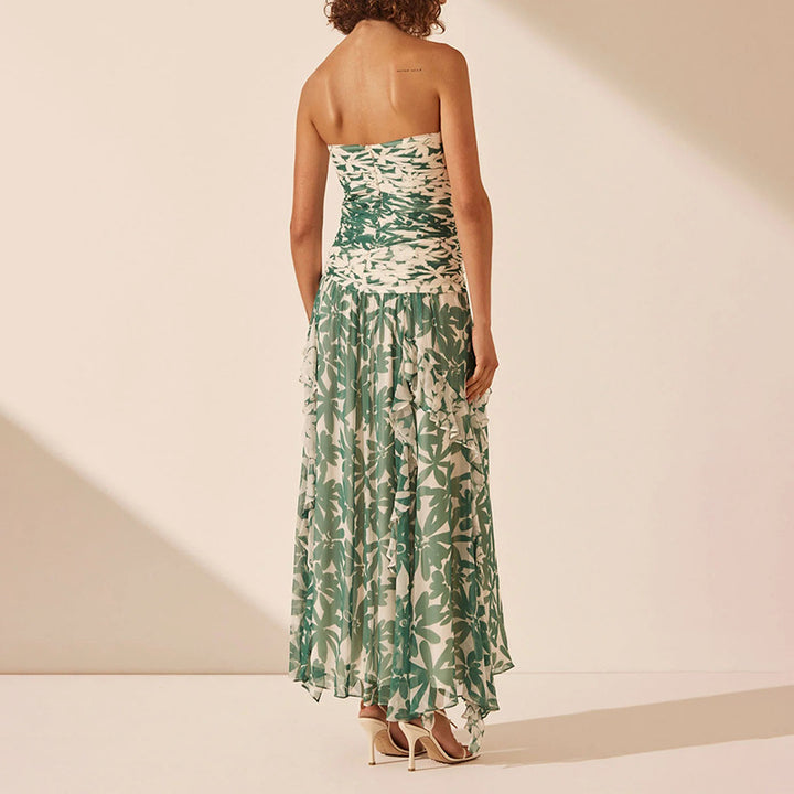 Women's off-shoulder maxi dress with ruffle details and floral pattern Lisslune