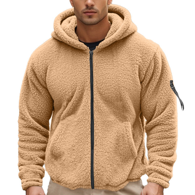 Men's fleece hooded jacket with soft teddy fur and practical zip pockets Lisslune