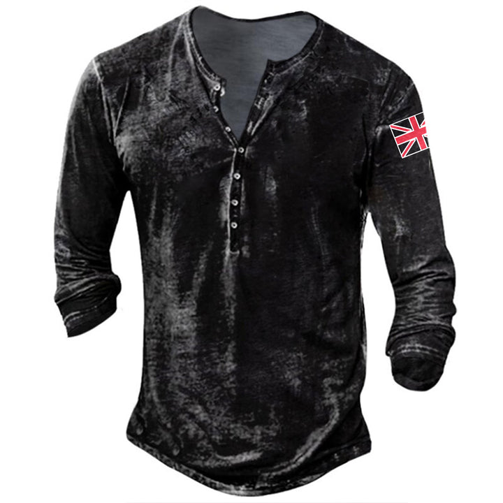 Men's fashionable long sleeve shirt with button placket and flag applique Lisslune