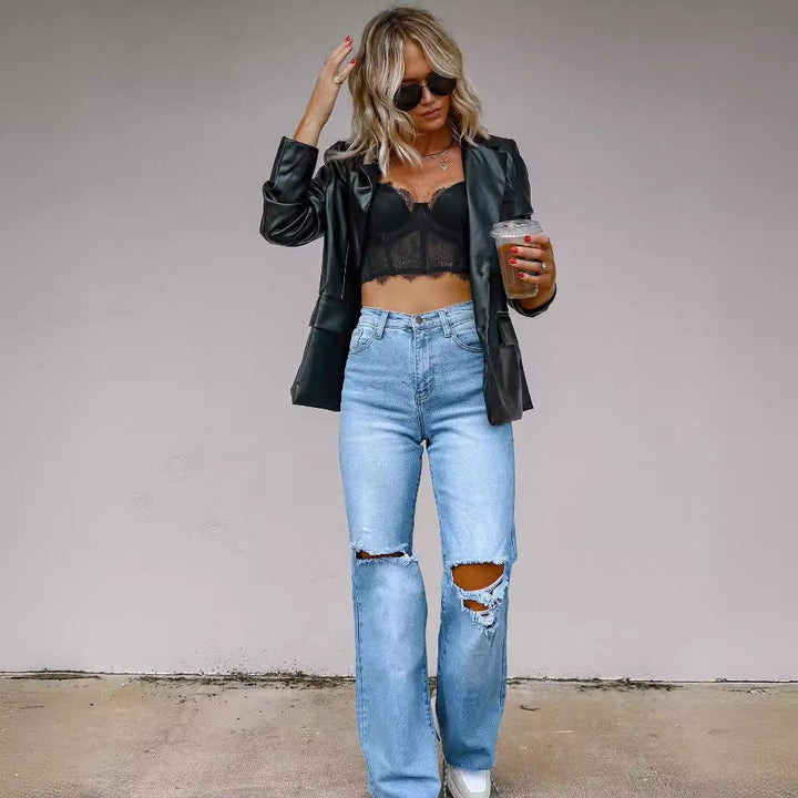 Ladies Flared Jeans with modern Destroyed details Lisslune