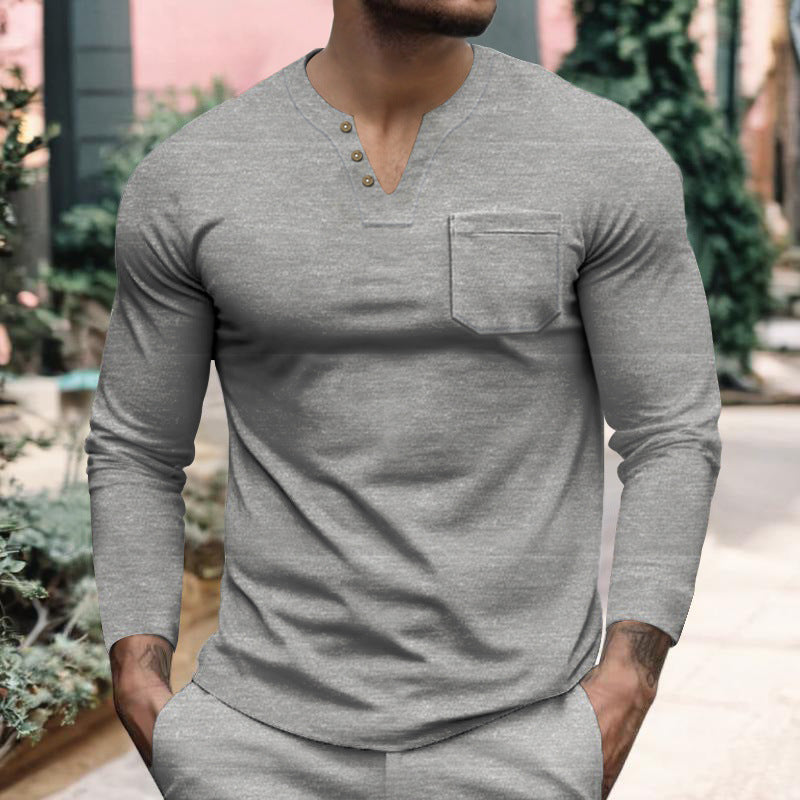 Men's long sleeve shirt with button placket and chest pocket Lisslune