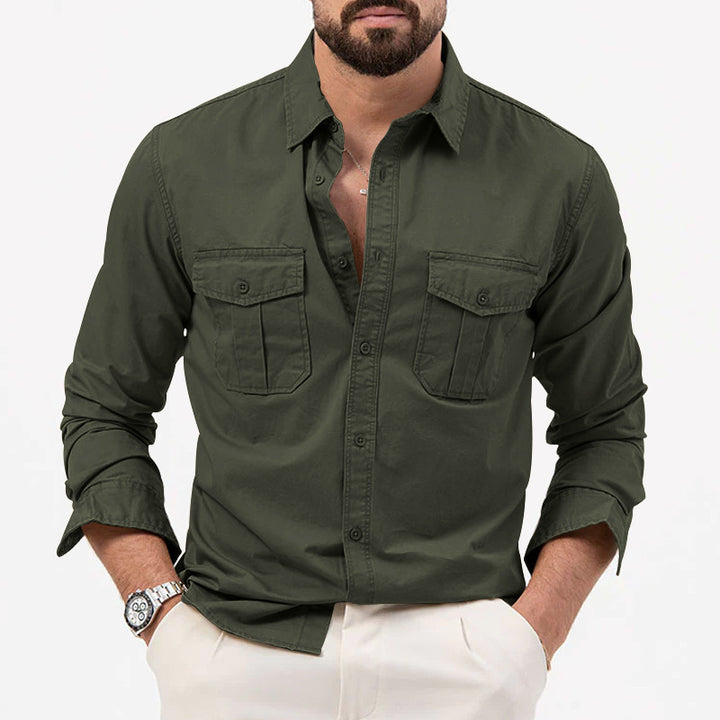 Men's Casual Long Sleeve Shirt with Practical Chest Pockets Lisslune