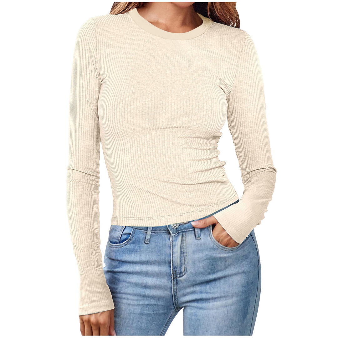 Damen figurbetontes Langarmshirt mit Rippstruktur Lisslune