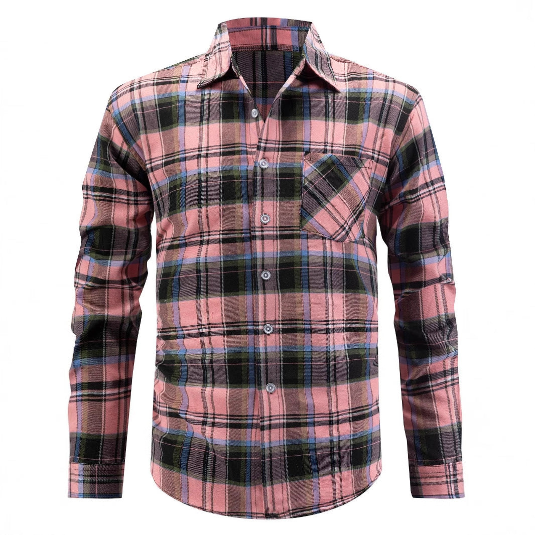Men's casual flannel shirt with check pattern and chest pocket Lisslune