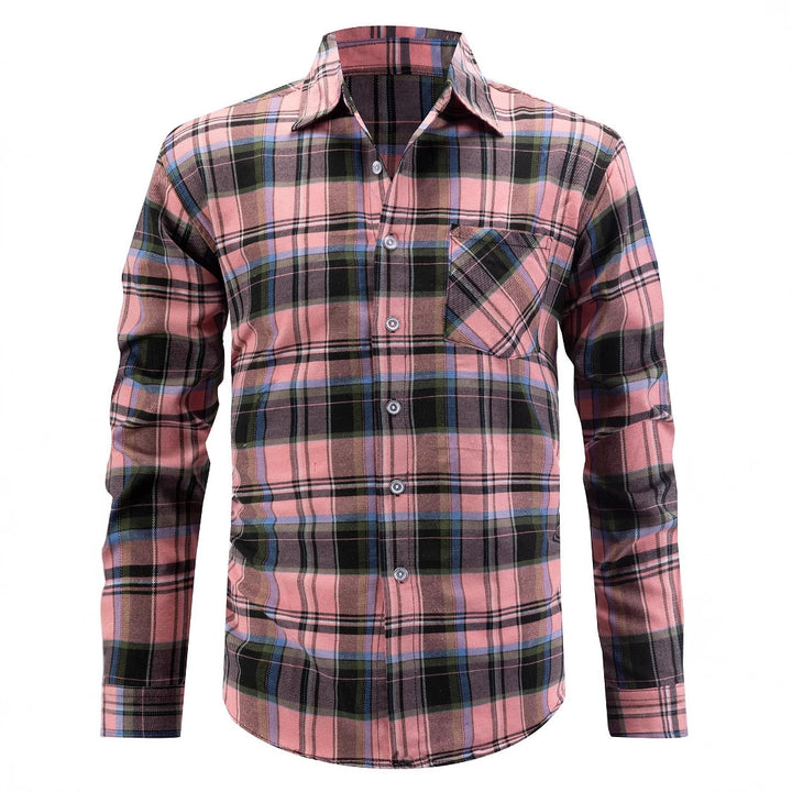 Men's casual flannel shirt with check pattern and chest pocket Lisslune