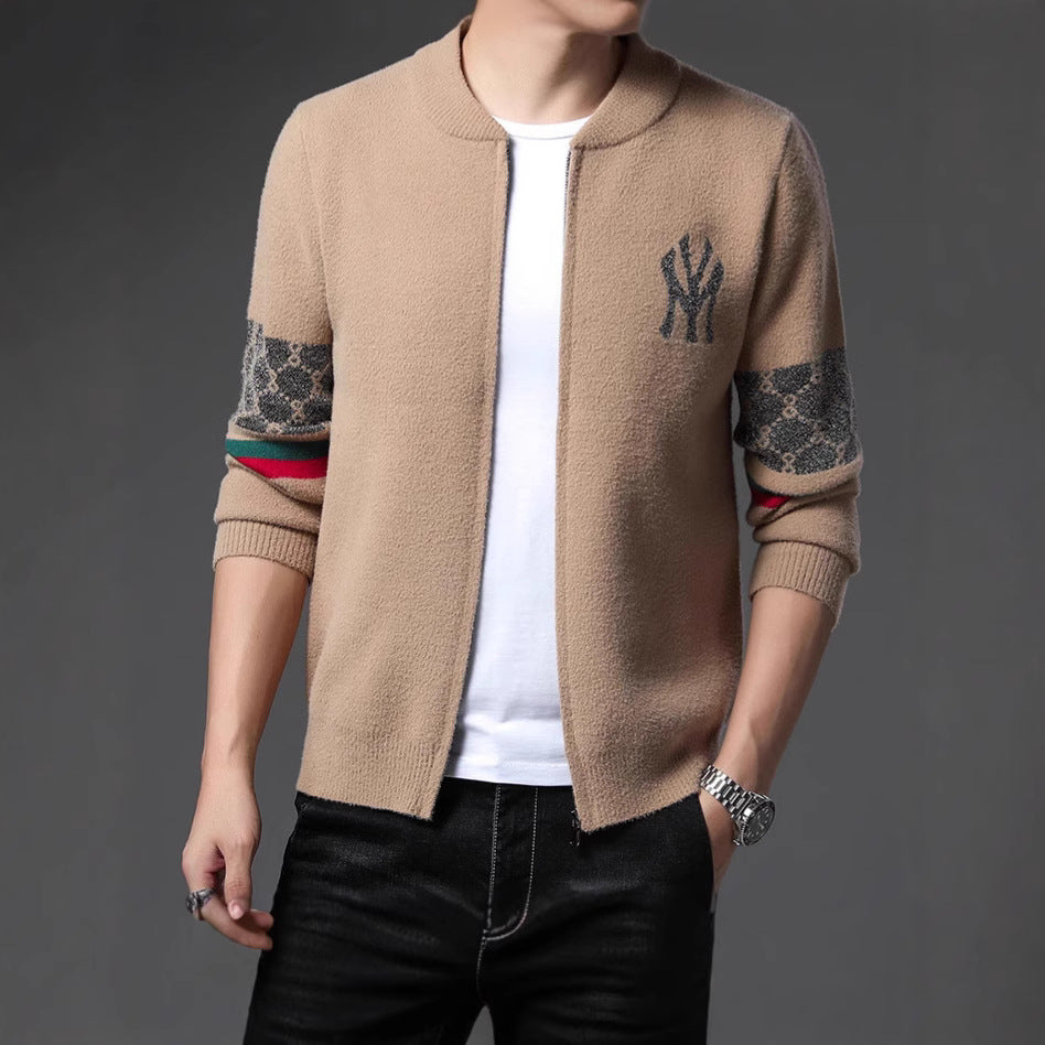 Men's stylish cardigan with colorful accents and high collar Lisslune