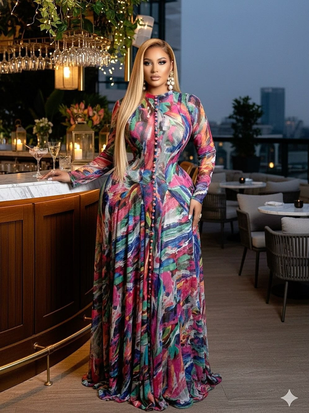 Women's Elegant Maxi Dress with Textured Graphic Design Lisslune