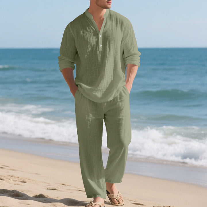 Men's leisure loungewear set with long-sleeved shirt and comfortable joggers Lisslune