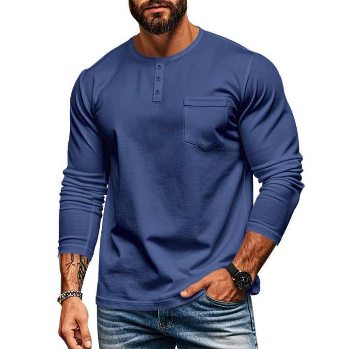 Men's long-sleeve shirt with modern Henley neckline and practical chest pocket Lisslune