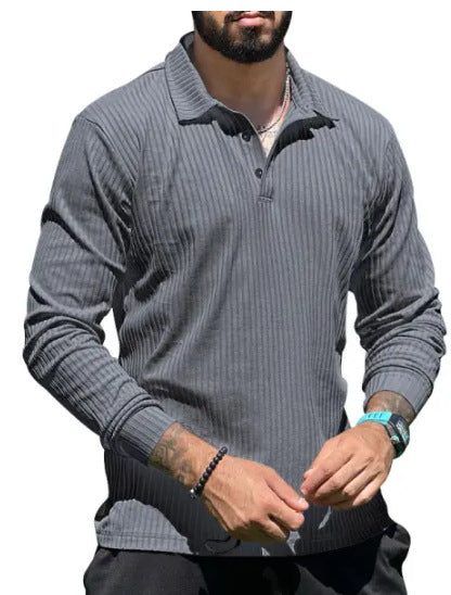 Men's Long Sleeve Polo Shirt with Textured Rib Design and Modern Cut Lisslune