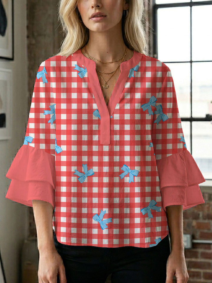 Women's blouse shirt with voluminous sleeves and creative print design Lisslune