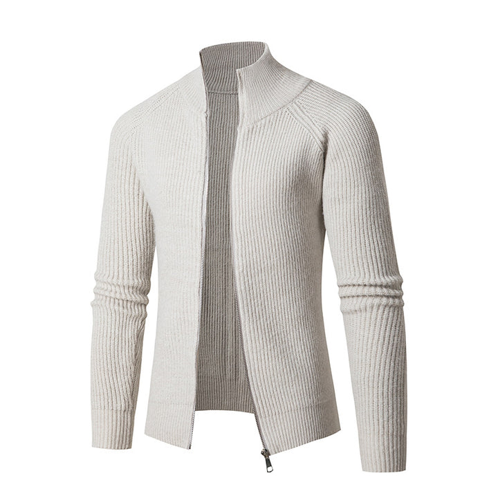 Men's cardigan with high collar and fine rib structure Lisslune