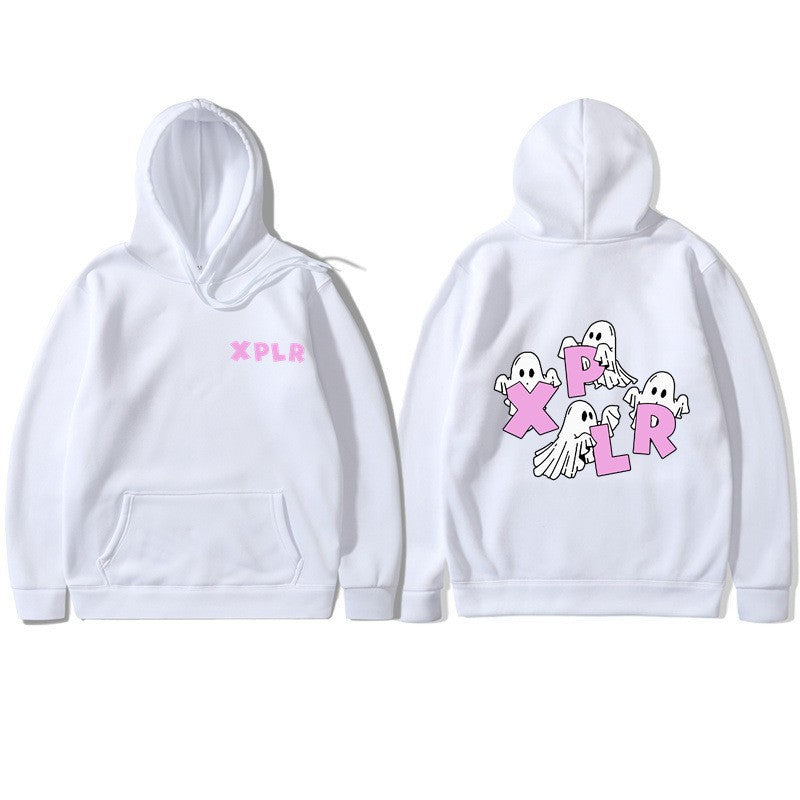 Women's hooded sweatshirt with creative ghost motif and kangaroo pocket Lisslune