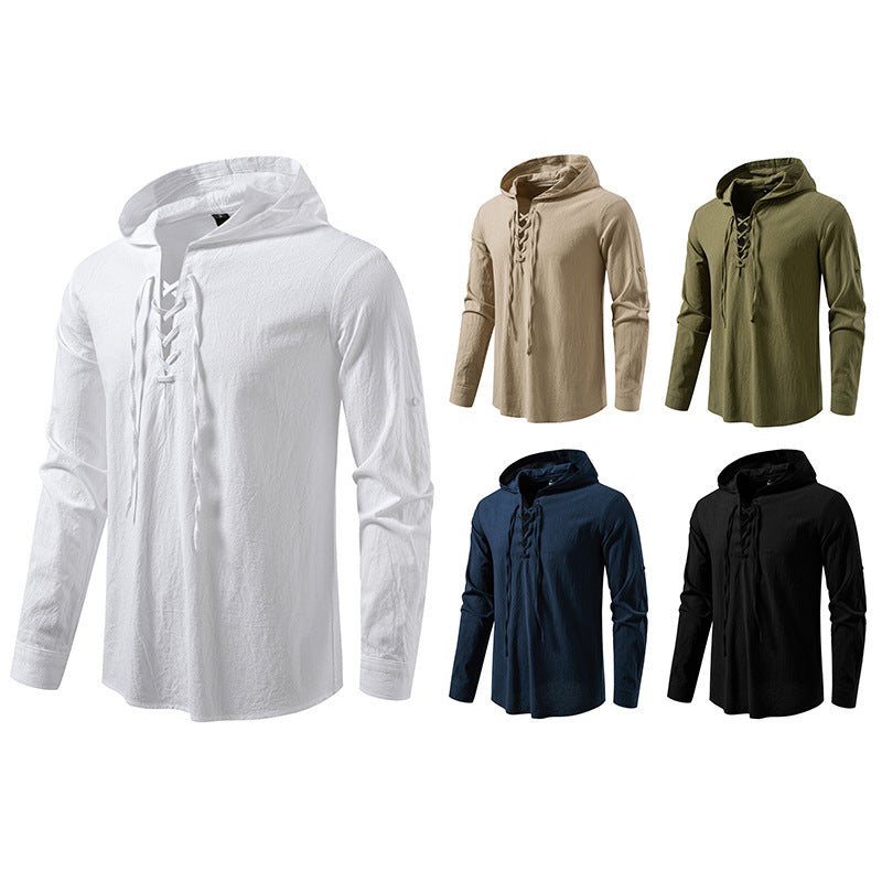 Men's hooded top with unique lacing design Lisslune