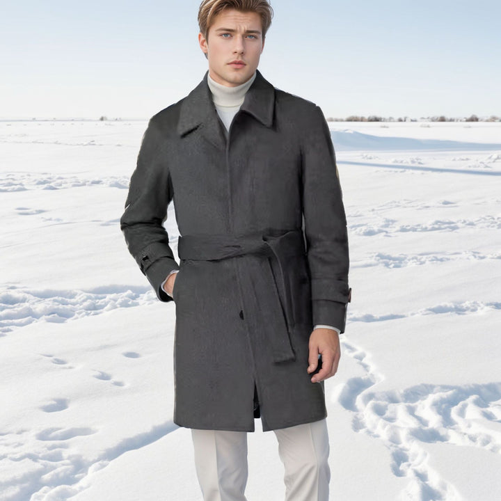 Men's fashionable wool trench coat with tie belt and large pockets Lisslune
