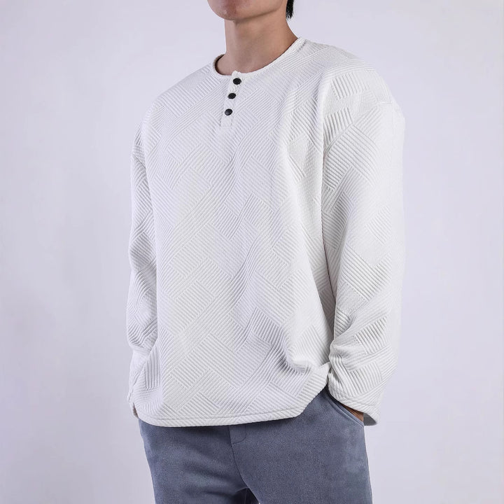 Men's long-sleeve shirt with button-down collar and textured pattern Lisslune