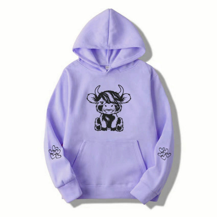 Women's hooded sweatshirt with charming cow motif and practical kangaroo pockets Lisslune