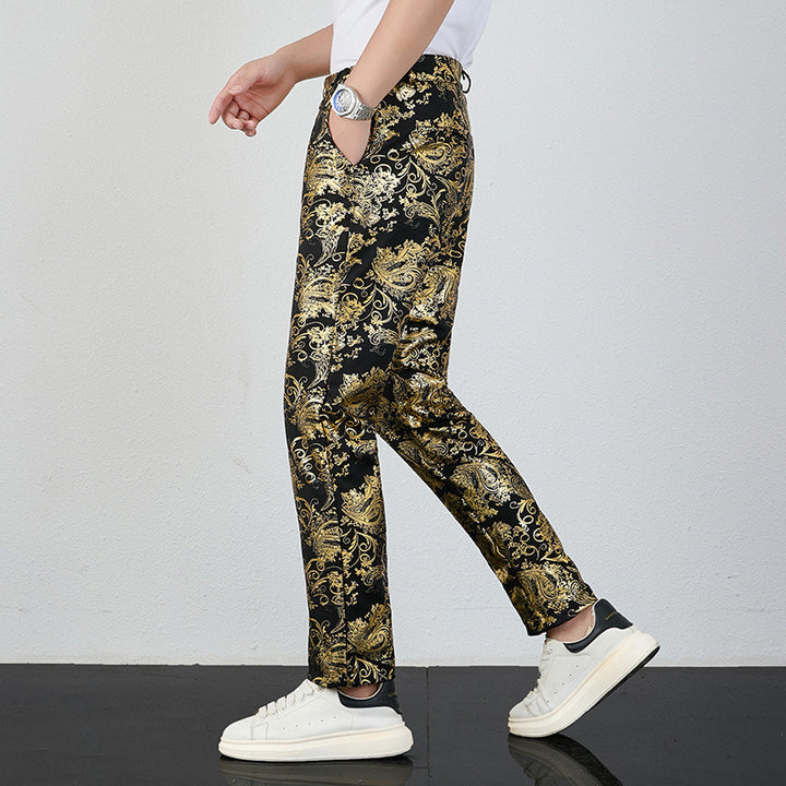 Men's elegant satin pants with floral pattern Lisslune