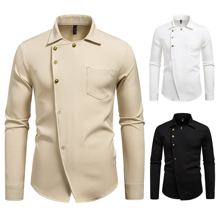 Men's elegant shirt with asymmetrical cut and golden buttons Lisslune