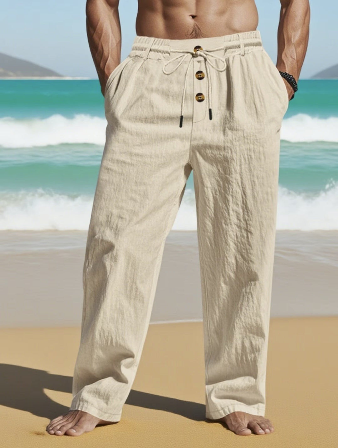 Men's Casual Linen Pants with A Loose Fit and Practical Drawstring Lisslune