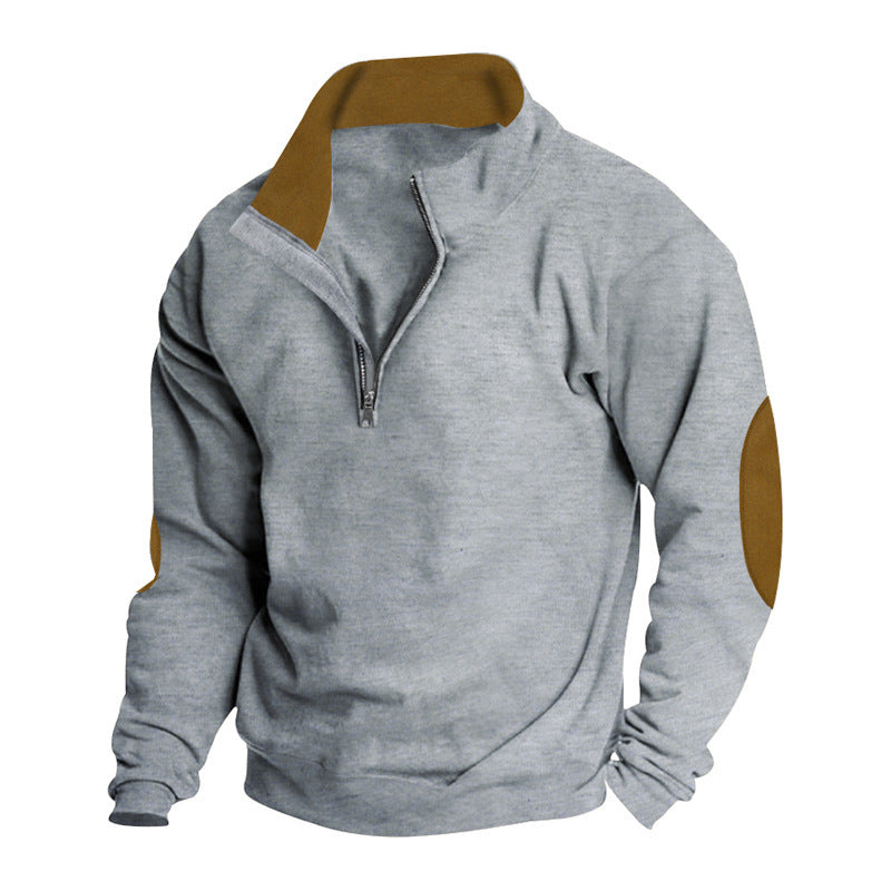 Men's sporty pullover with half-length zipper and modern elbow patches Lisslune