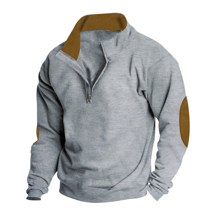 Men's sporty pullover with half-length zipper and modern elbow patches Lisslune