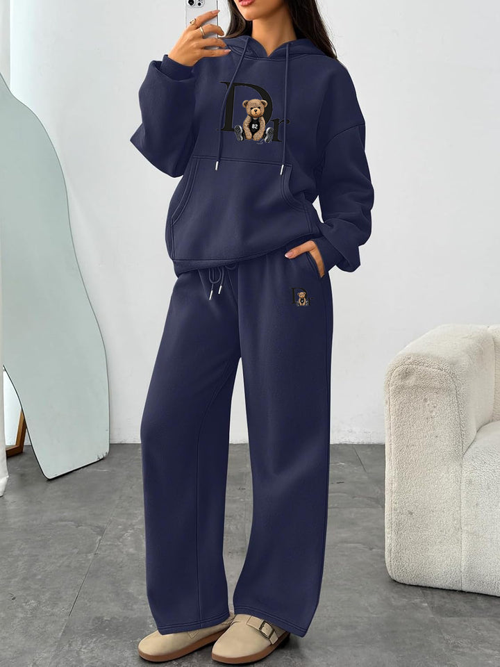 Women's casual hoodie suit with a charming bear motif and comfortable fit Lisslune