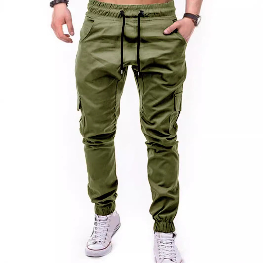 Men's Stylish Cargo Pants with Elastic Waistband and Functional Pockets Lisslune