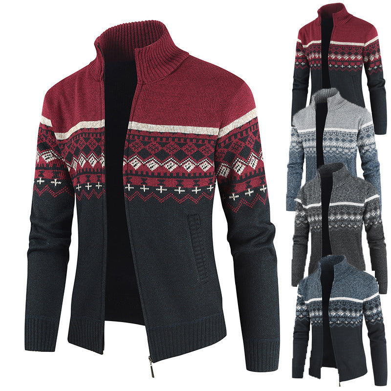 Men's fashionable cardigan with high collar and graphic pattern Lisslune