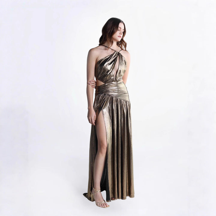 Women's Glamorous Wrap Dress with an Asymmetrical Silhouette and Elegant Cut-Outs
