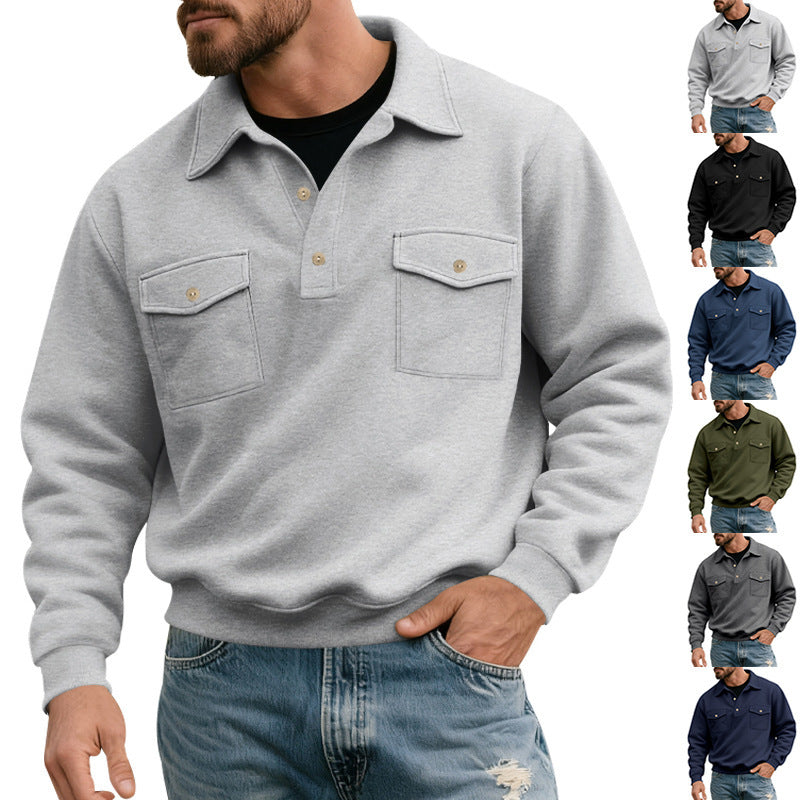 Men's casual pullover with practical chest pockets and modern stand-up collar Lisslune
